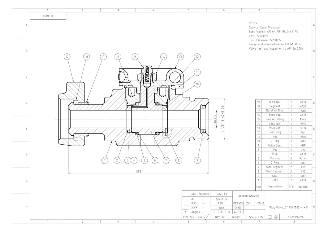 API 6A Plug Valve for Oil Field Weco Fig1502